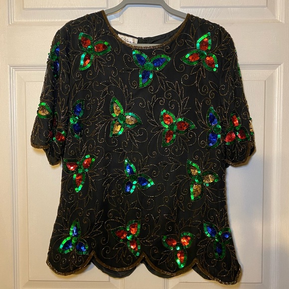 Vintage Sténay Sequin Top Size L - Picture 1 of 8